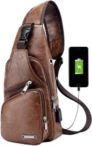 Hebetag Leather Sling Bag Crossbody Backpack for Men Women Travel Outdoor Camping