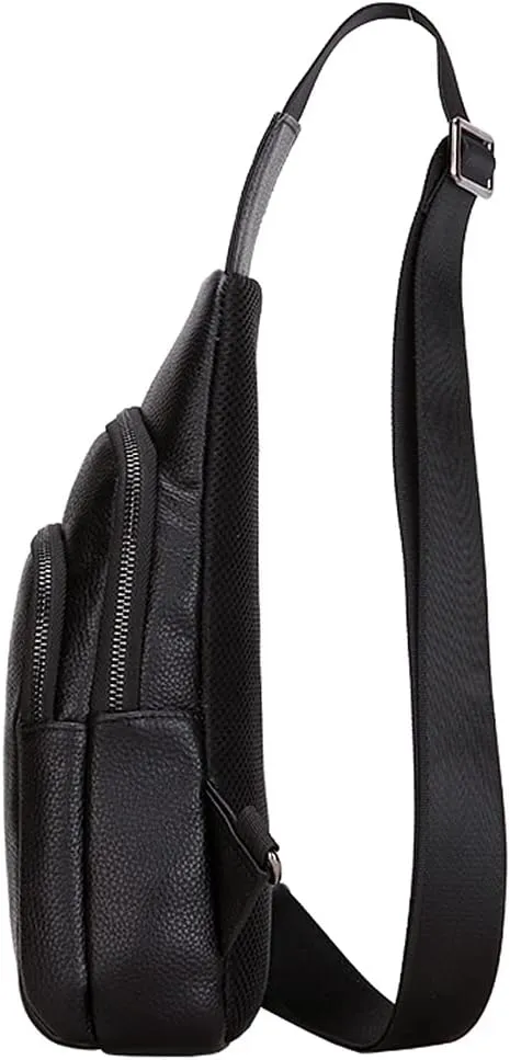 Hebetag Leather Sling Bag Crossbody Backpack for Men Women Travel Outdoor Camping