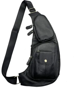 Hebetag Leather Sling Bag Crossbody Backpack for Men Women Travel Outdoor Camping