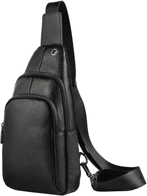 Hebetag Leather Sling Bag Crossbody Backpack for Men Women Travel Outdoor Camping