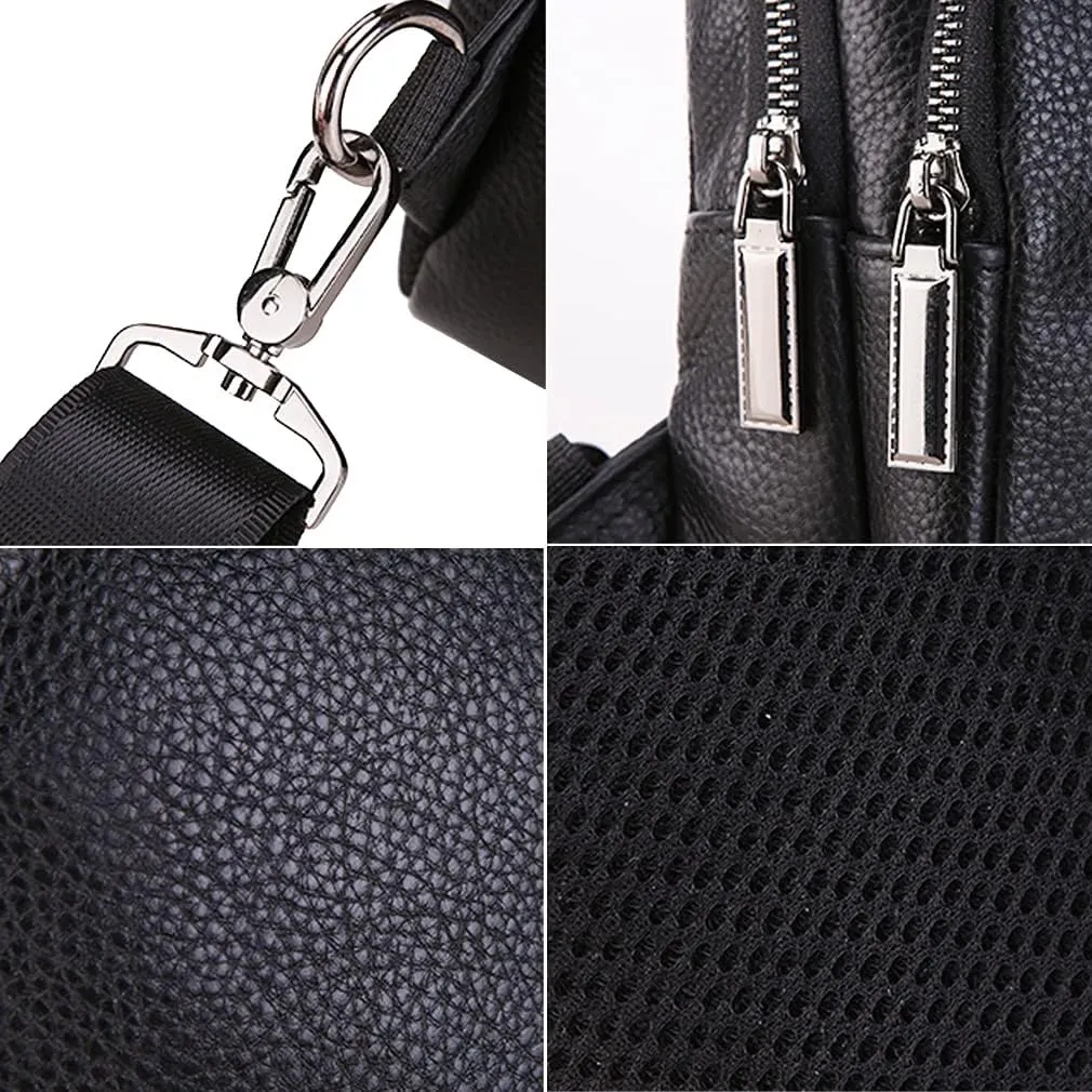 Hebetag Leather Sling Bag Crossbody Backpack for Men Women Travel Outdoor Camping