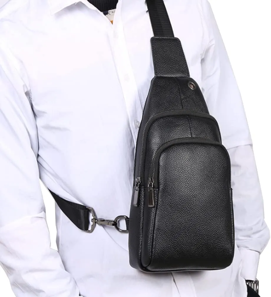 Hebetag Leather Sling Bag Crossbody Backpack for Men Women Travel Outdoor Camping