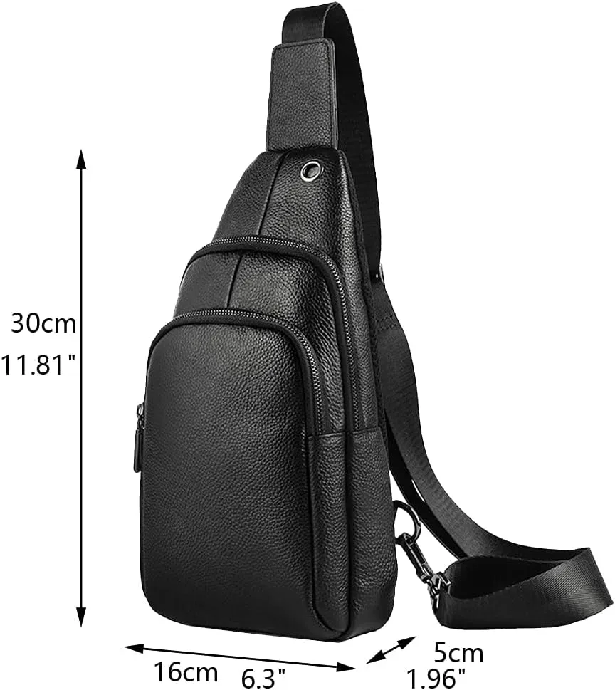 Hebetag Leather Sling Bag Crossbody Backpack for Men Women Travel Outdoor Camping