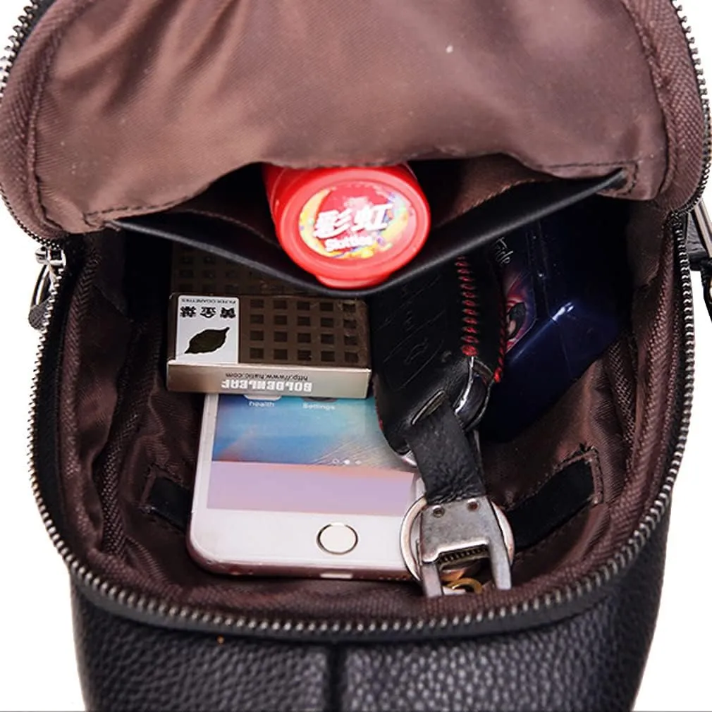 Hebetag Leather Sling Bag Crossbody Backpack for Men Women Travel Outdoor Camping