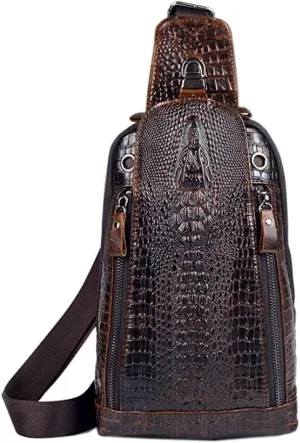 Hebetag Leather Sling Bag Crossbody Backpack for Men Women Travel Outdoor Sports