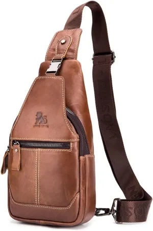 Hebetag Leather Sling Bag Crossbody Backpack for Men Women Travel Outdoor Sports
