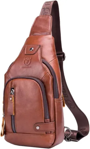 Hebetag Leather Sling Bag Crossbody Backpack for Men Women Travel Outdoor Sports