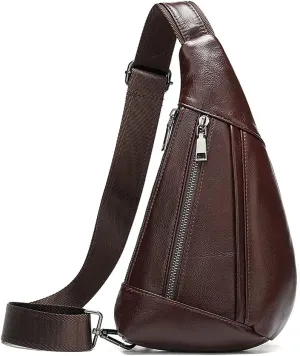 Hebetag Leather Sling Bag Crossbody Backpack for Men Women Travel Outdoor Sports