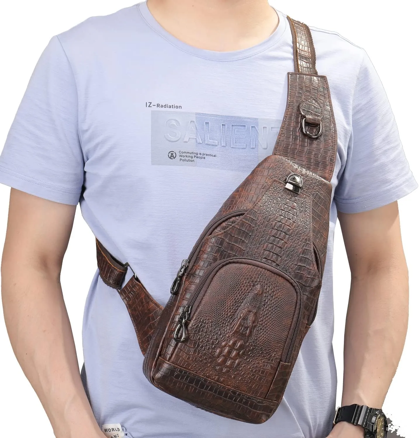 Hebetag Leather Sling Bag Crossbody Backpack for Men WomenShoulder Chest Pack Multipurpose Casual Daypack