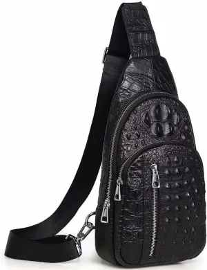Hebetag Leather Sling Chest Bag Crossbody Backpack for Men Women Travel Outdoor Hiking Camping Shoulder Pack Work Office Casual Pouch (Black)