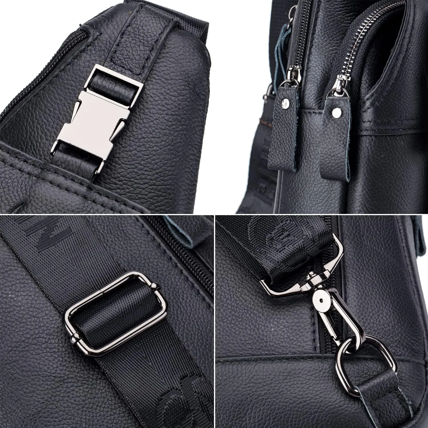 Hebetag Leather Sling Crossbody Bag Casual Daypack for Men Women Outdoor Travel Hiking Camping Fishing Shoulder Chest Pack Day Pack, Black