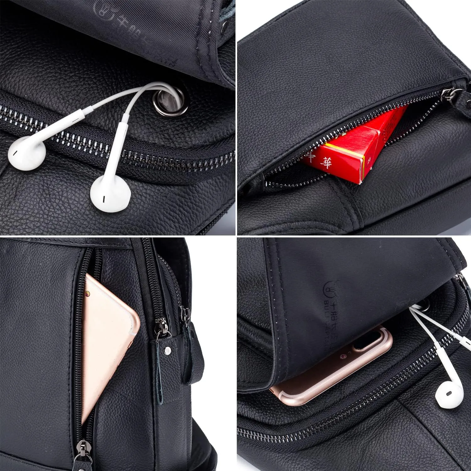 Hebetag Leather Sling Crossbody Bag Casual Daypack for Men Women Outdoor Travel Hiking Camping Fishing Shoulder Chest Pack Day Pack, Black