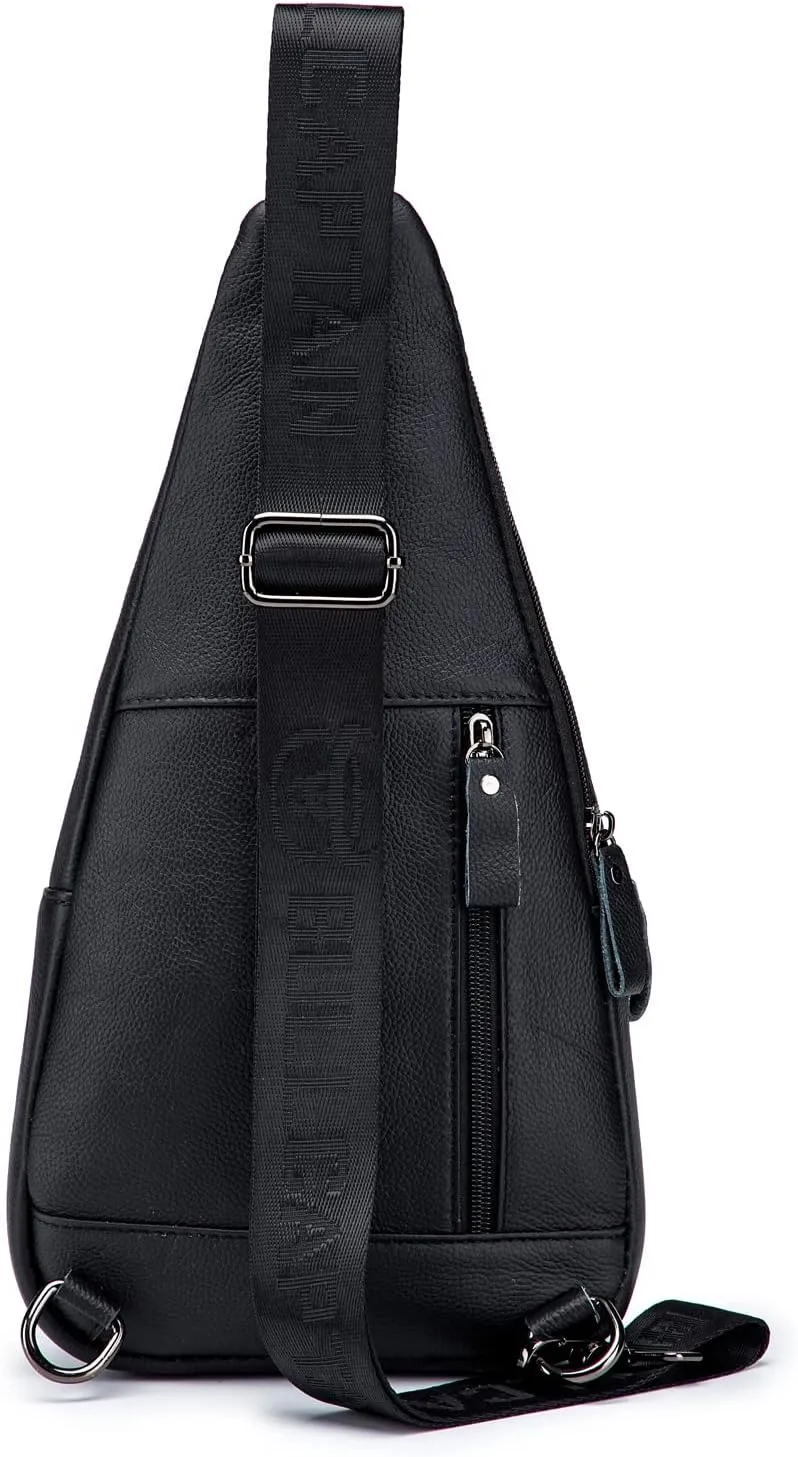 Hebetag Leather Sling Crossbody Bag Casual Daypack for Men Women Outdoor Travel Hiking Camping Fishing Shoulder Chest Pack Day Pack, Black