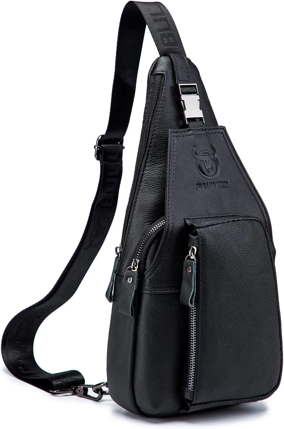 Hebetag Leather Sling Crossbody Bag Casual Daypack for Men Women Outdoor Travel Hiking Camping Fishing Shoulder Chest Pack Day Pack, Black