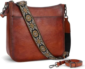 HESHE Leather Purses for Women Crossbody Bag Medium Shoulder Bags with Guitar Strap Satchel Travel Cross Body Purse