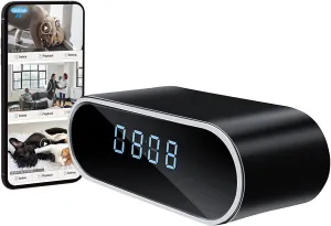 Hidden Camera Clock HD 1080P WiFi Spy Camera Wireless Remote Real-Time Nanny Cam Surveillance Security for Home
