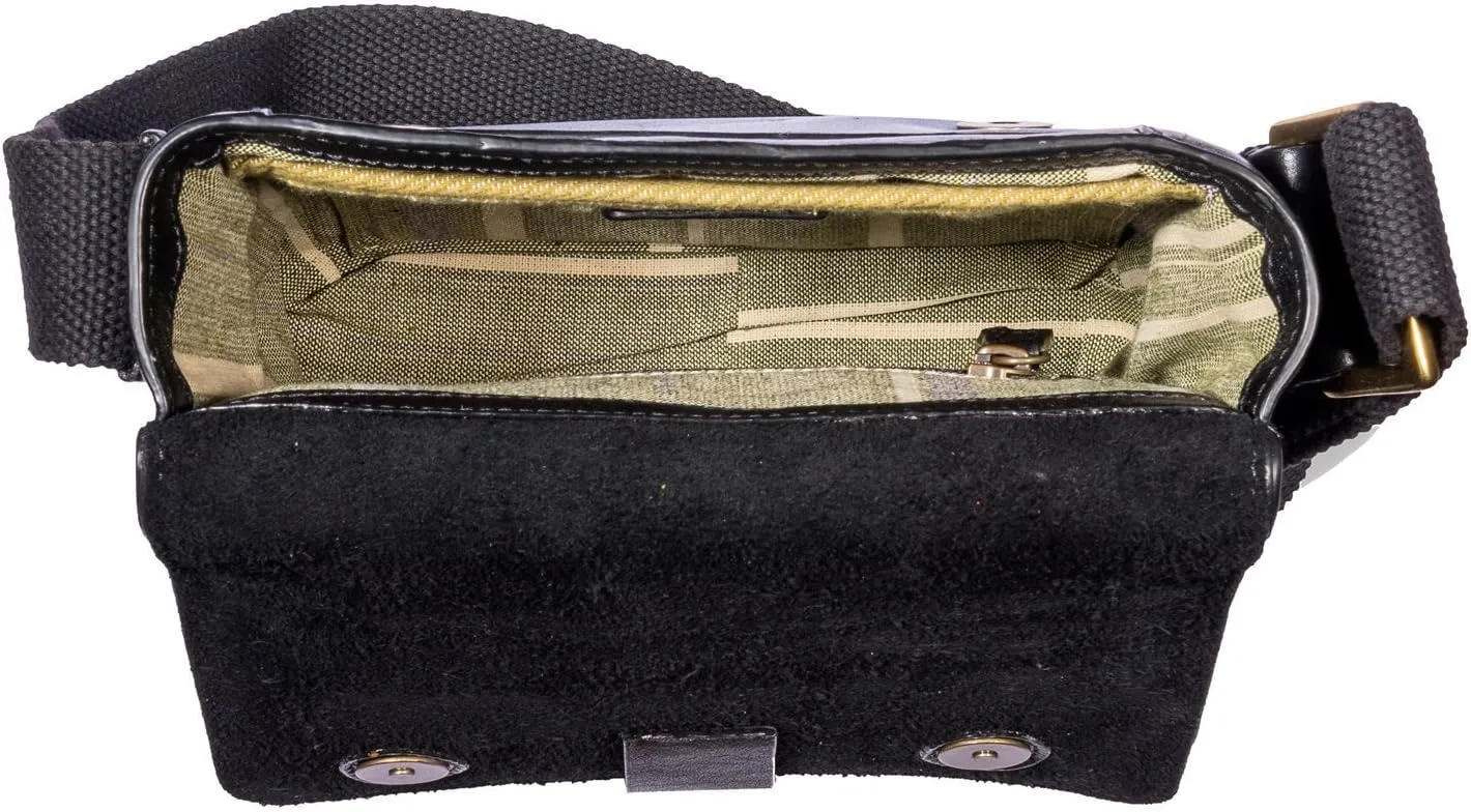 Hidesign Aiden Genuine Leather and Mini Crossbody Men/Women Messenger Bag / Travel Bag / 10.5" iPad Bag, Black