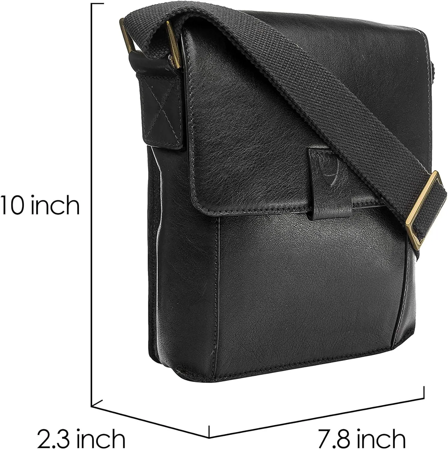 Hidesign Aiden Genuine Leather and Mini Crossbody Men/Women Messenger Bag / Travel Bag / 10.5" iPad Bag, Black
