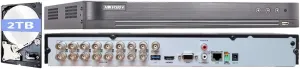 HIK 16CH 5MP DVR iDS-7216HQHI-M2/S AcuSense with 2TB HDD Installed-16 Channel Supports 5MP HD-TVI & CVI/5MP AHD HD Analog Coax   up to 8 IP Channels H.265  Compatible with Hikvision Hik-Connect APP