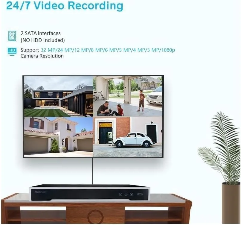 HIKV DS-7608NI-M2/8P M Series 8 Channel 8 PoE 8K NVR, Up to 32MP Resolution Input, Embedded Plug & Play, Smart VCA & POS Functions, Audio&Alarm in/Out, H.265 , 2 SATA, International Version(NO HDD)