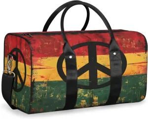 Hippie Peace Sign Travel Duffle Bag, Sports Gym Bags for Women Men, Carry On Weekender Overnight Bag, Vintage Workout Hospital Airplane Trips Bag