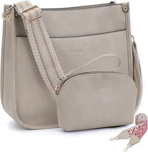 HKCLUF Crossbody Bag Purse for Women 2PCS/Set Leather Hobo Handbag Wallet Set With 2Adjustable Guitar Strap Shoulder Bag