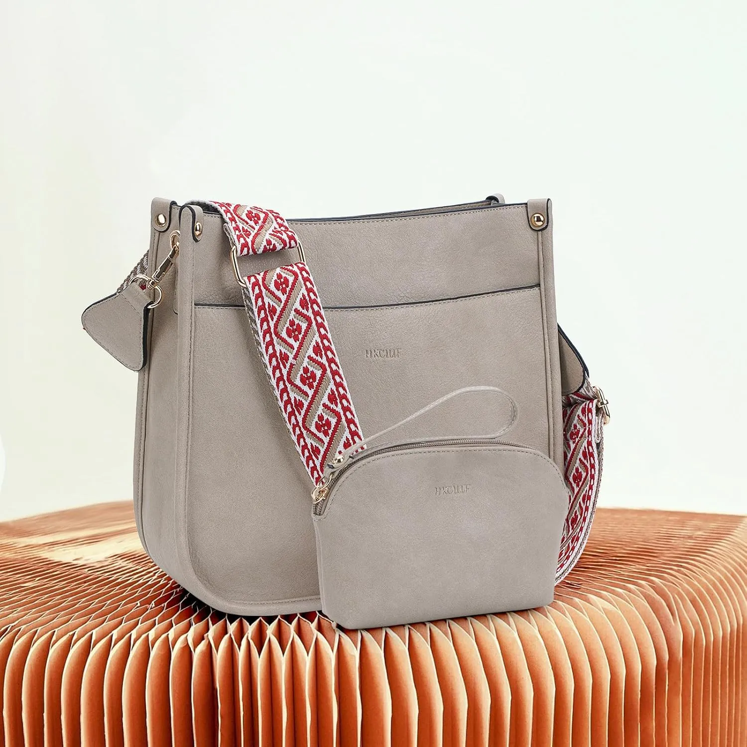 HKCLUF Crossbody Bag Purse for Women 2PCS/Set Leather Hobo Handbag Wallet Set With 2Adjustable Guitar Strap Shoulder Bag