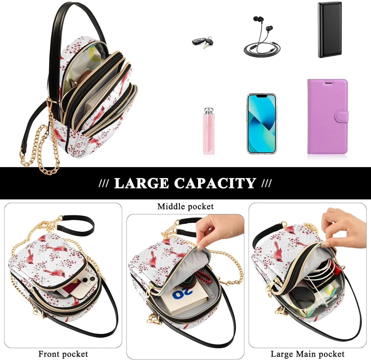 Holiday Festive Cell Phone Purse Crossbody Handbag Durable Shoulder Bag Travel Pouch