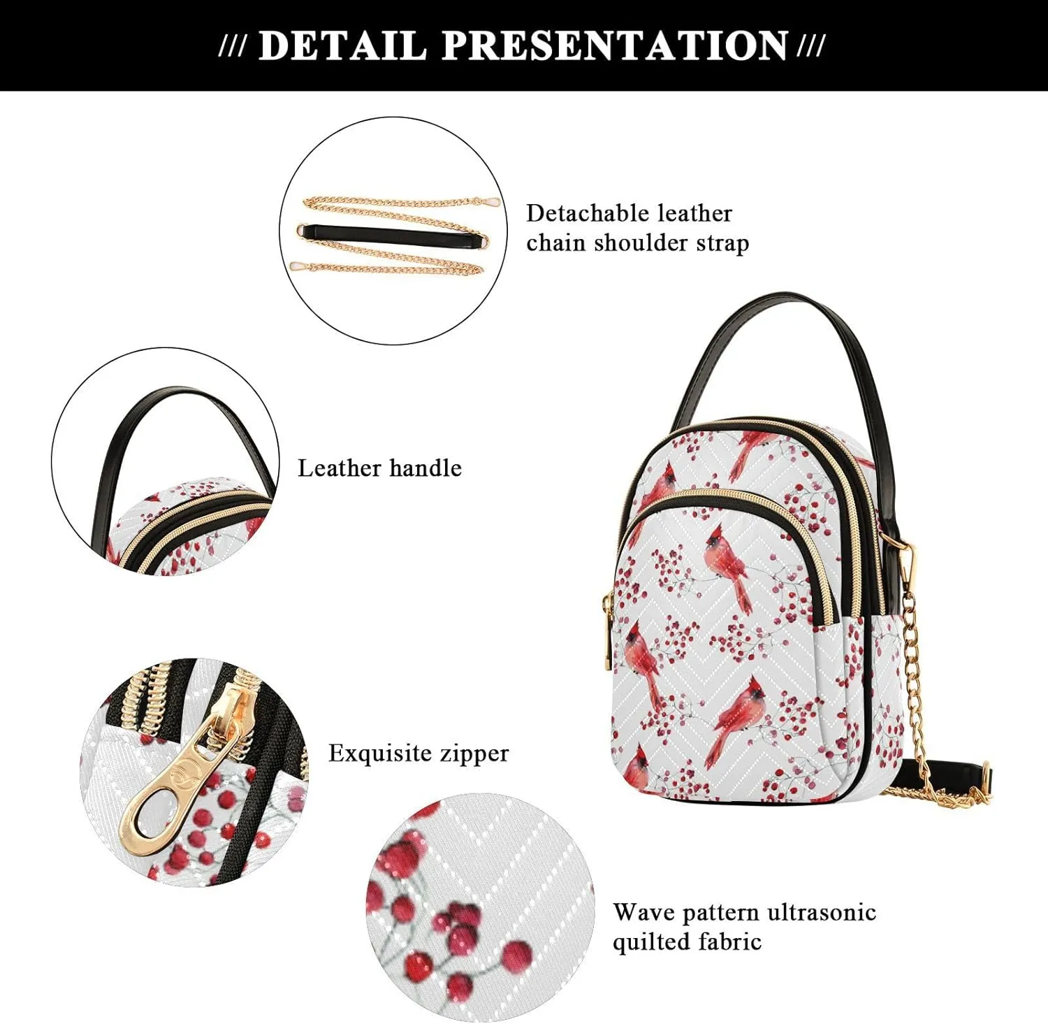 Holiday Festive Cell Phone Purse Crossbody Handbag Durable Shoulder Bag Travel Pouch