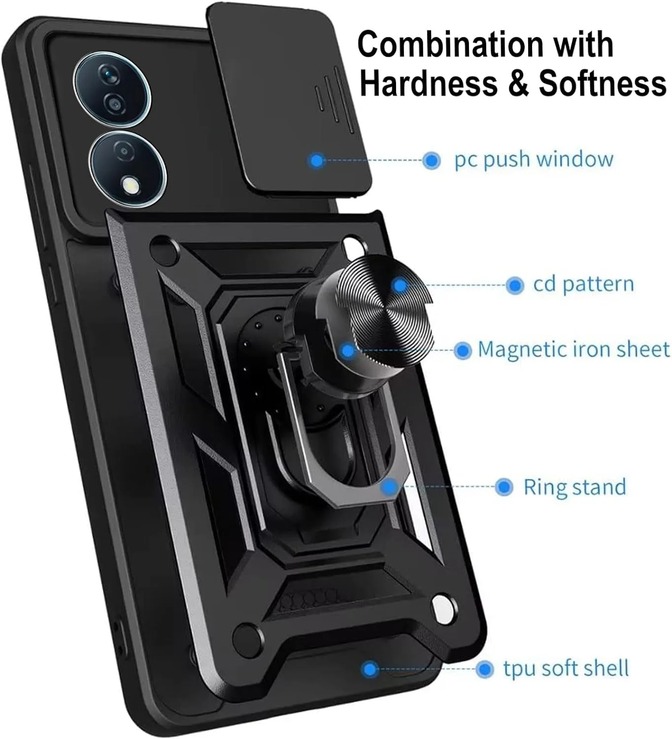 Honor X7b Case Shockproof Ring Stand Phone Camera Lens Cover