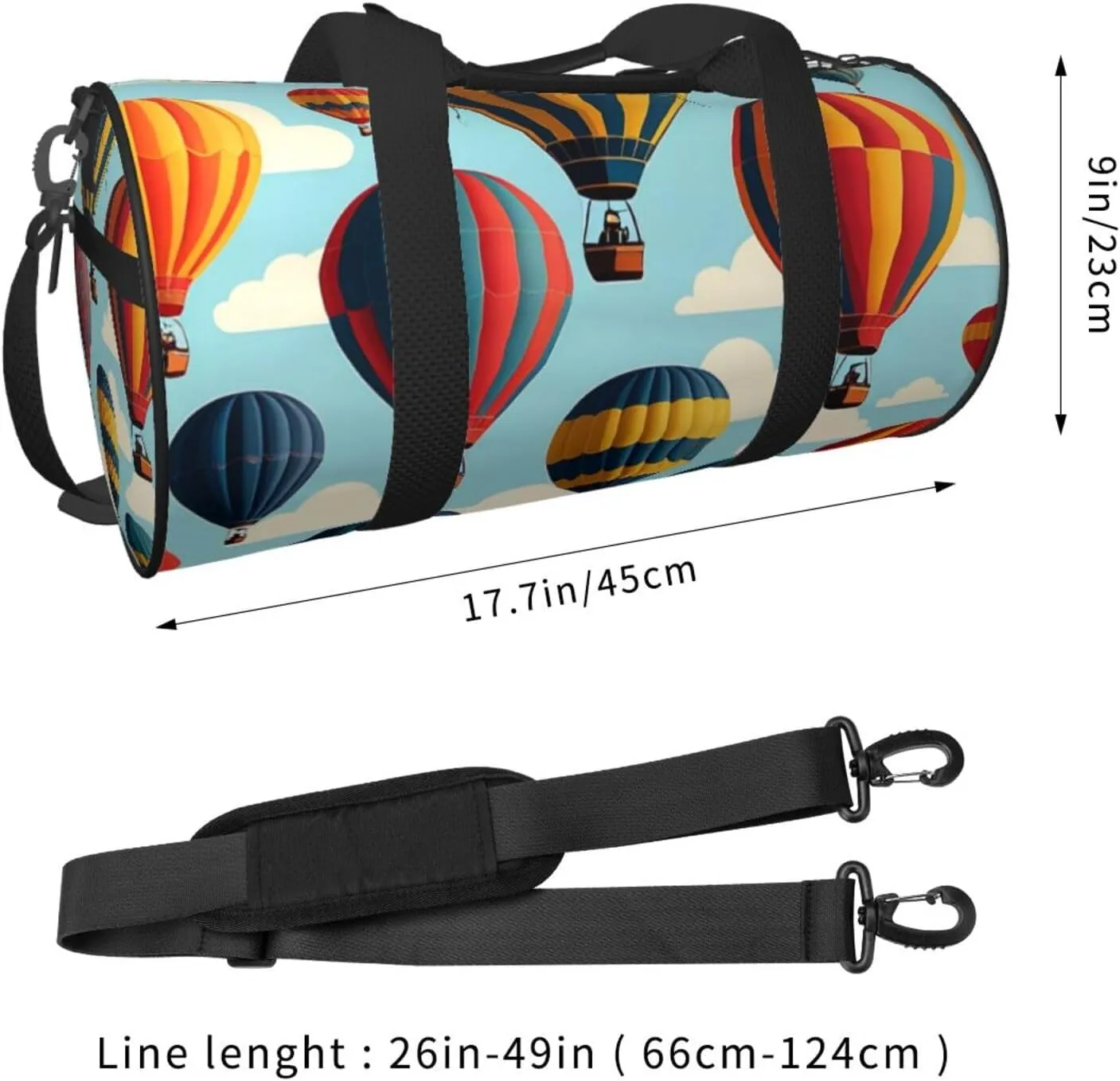 Hot Air Balloons Printed Travel Bag,Round Personal Item Storage bag,Foldie Duffel Bag for Traveling Vacation,Fitness,Sports