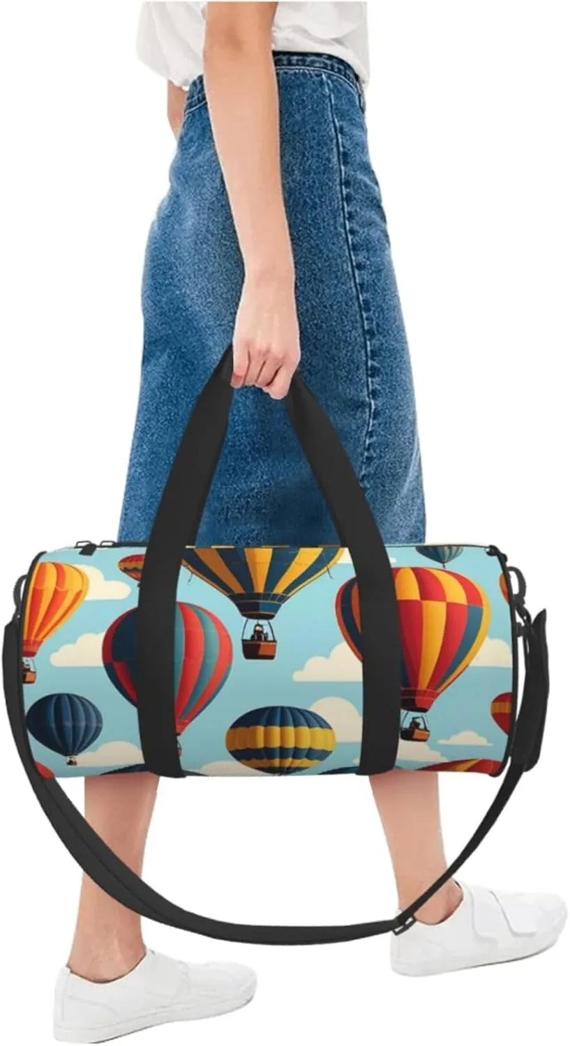 Hot Air Balloons Printed Travel Bag,Round Personal Item Storage bag,Foldie Duffel Bag for Traveling Vacation,Fitness,Sports