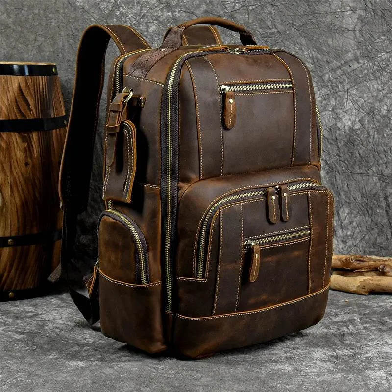 Hot Multifunction Fashion Men Backpack Vintage Leather Daypack