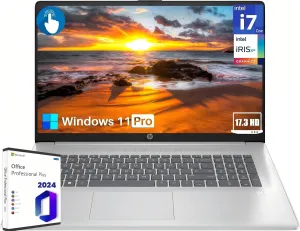 HP 17 inch Laptop for Business, 17.3" HD  Touchscreen Display, Intel 10-Core i7-1355U(up to 5.0 GHz), 32 GB RAM, 1 TB SSD, Lifetime Office, Windows 11 Pro, Intel Iris Xe GPU, Wi-Fi 6, w/Accessories