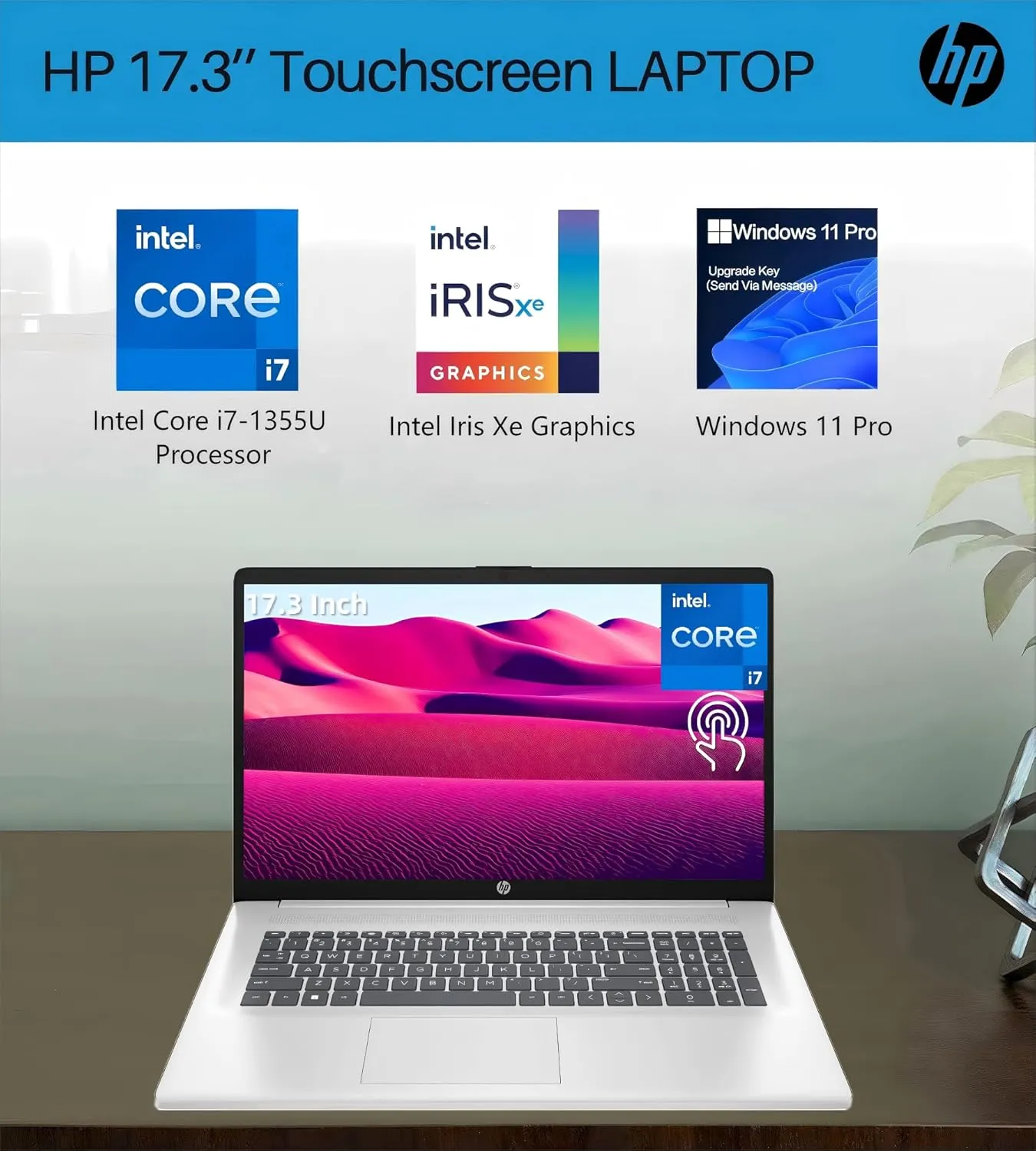 HP 17 inch Laptop for Business, 17.3" HD  Touchscreen Display, Intel 10-Core i7-1355U(up to 5.0 GHz), 64 GB RAM, 4 TB SSD, Lifetime Office, Windows 11 Pro, Intel Iris Xe GPU, Wi-Fi 6, w/Accessories