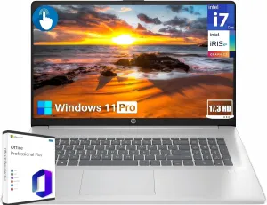 HP 17 inch Laptop for Business, 17.3" HD  Touchscreen Display, Intel 10-Core i7-1355U(up to 5.0 GHz), 64 GB RAM, 4 TB SSD, Lifetime Office, Windows 11 Pro, Intel Iris Xe GPU, Wi-Fi 6, w/Accessories