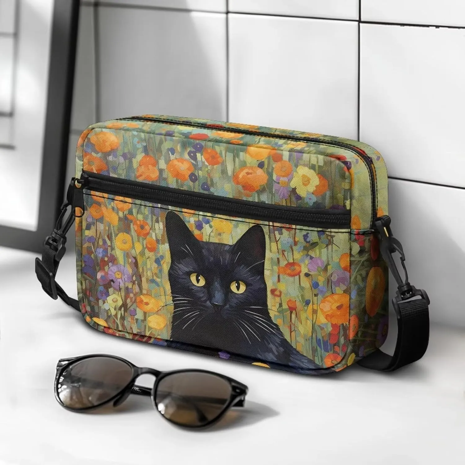 HUGS IDEA Canvas Crossbody Bag for Women Shoulder Bag with Zipper Pockets Cell Phone Bag