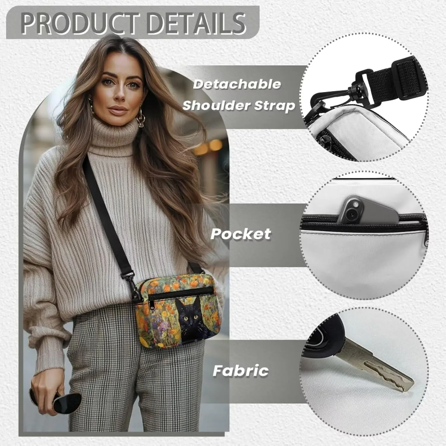 HUGS IDEA Canvas Crossbody Bag for Women Shoulder Bag with Zipper Pockets Cell Phone Bag