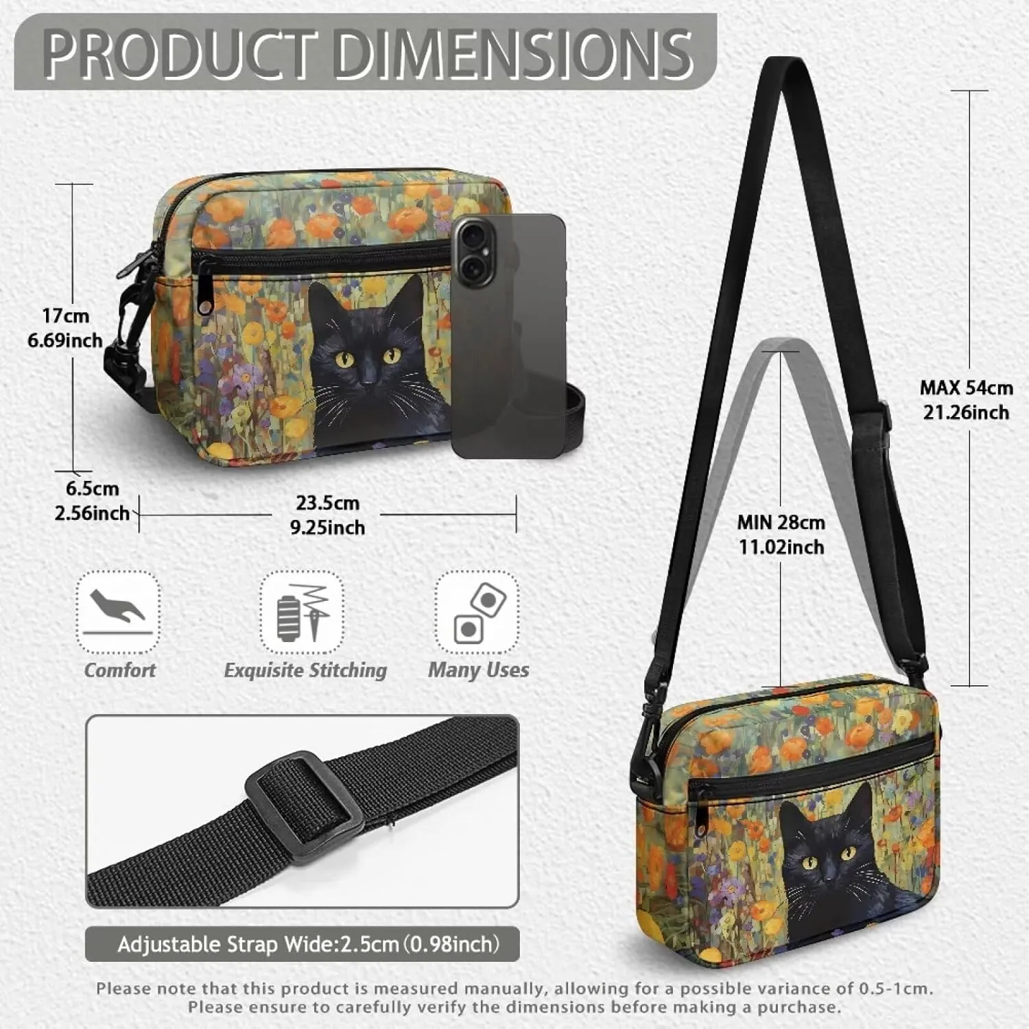 HUGS IDEA Canvas Crossbody Bag for Women Shoulder Bag with Zipper Pockets Cell Phone Bag