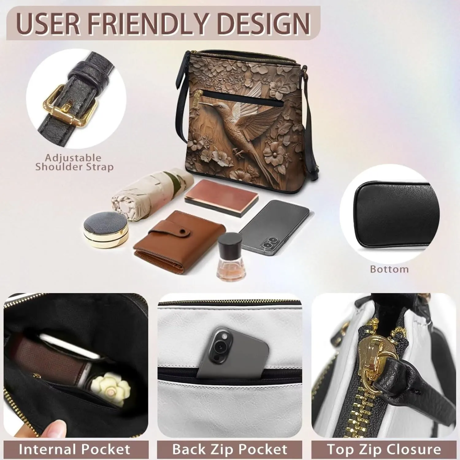 HUGS IDEA Crossbody Bag for Women Leather Handbag Sling Bag Large Hobo Bag Cell Phone Bag