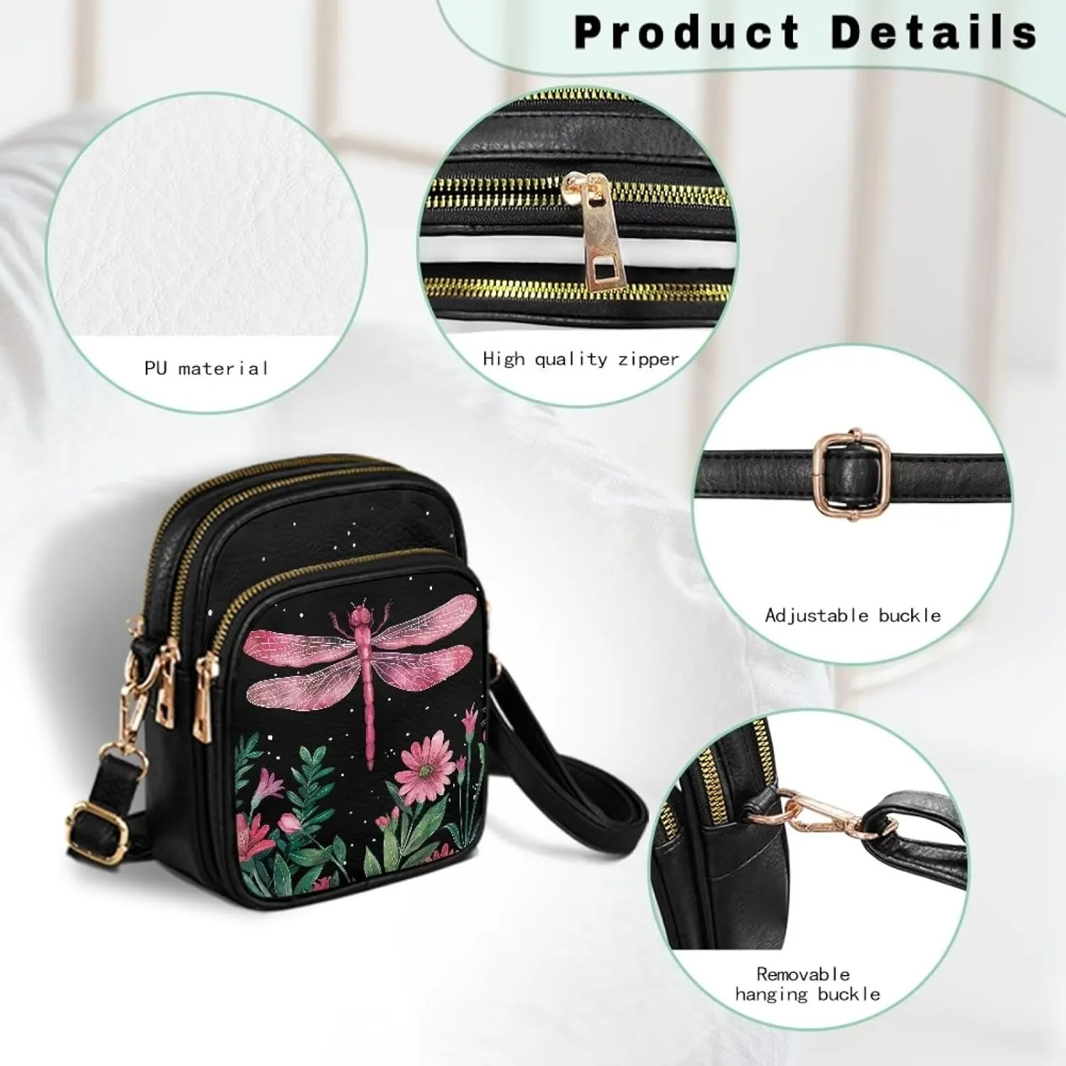 HUGS IDEA Small Women's Crossbody Bag Cell Phone Purse with Adjustable Shoulder Strap for Work Travel