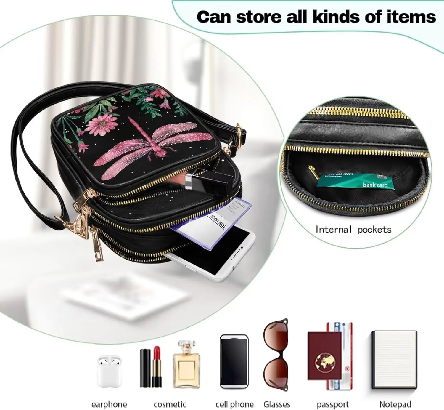 HUGS IDEA Small Women's Crossbody Bag Cell Phone Purse with Adjustable Shoulder Strap for Work Travel