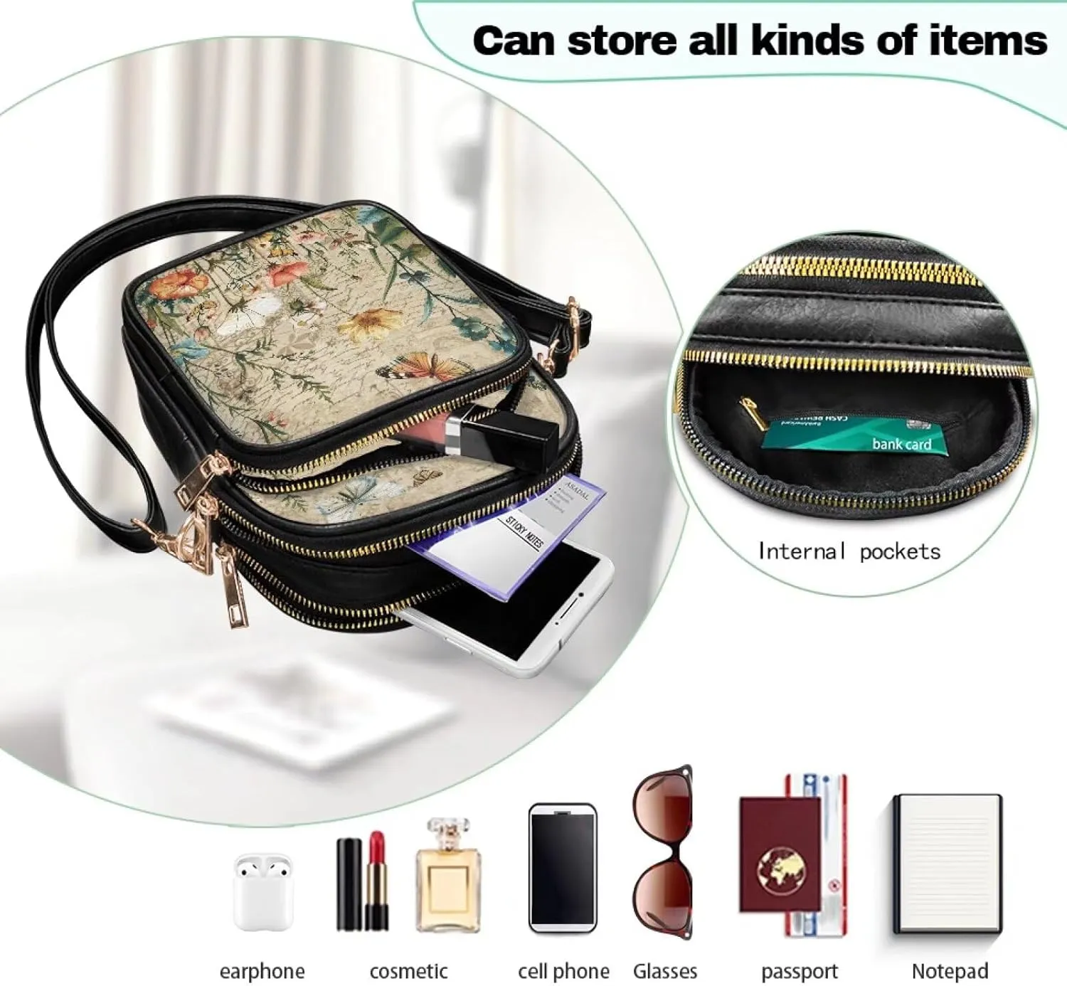 HUGS IDEA Small Women's Crossbody Bag Cell Phone Purse with Adjustable Shoulder Strap for Work Travel