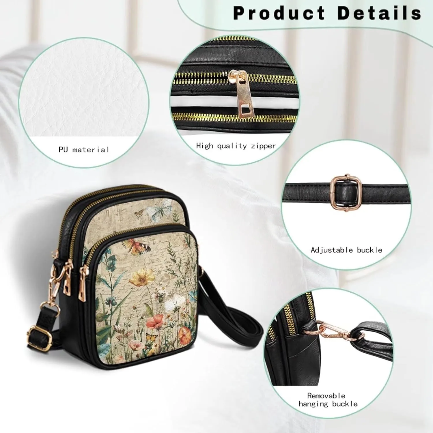 HUGS IDEA Small Women's Crossbody Bag Cell Phone Purse with Adjustable Shoulder Strap for Work Travel
