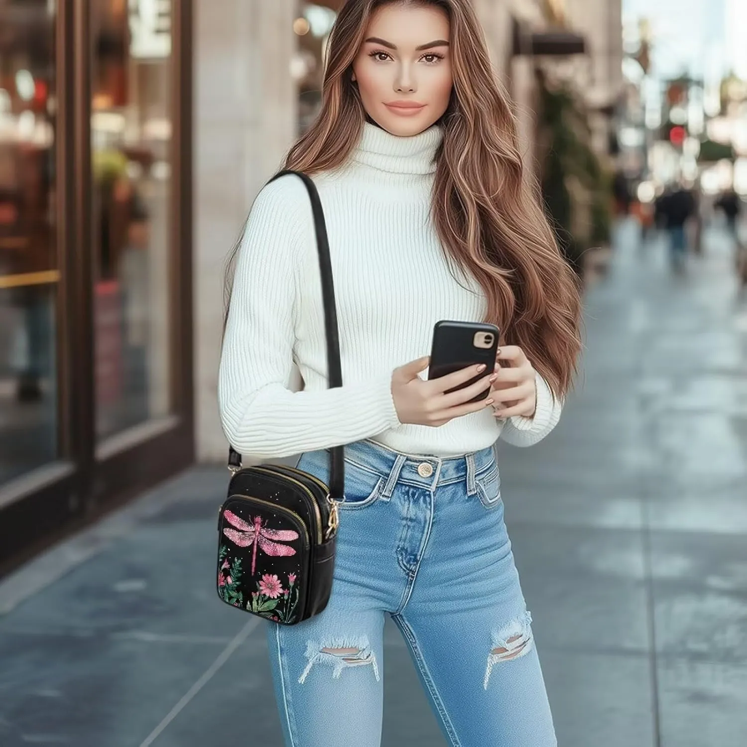 HUGS IDEA Small Women's Crossbody Bag Cell Phone Purse with Adjustable Shoulder Strap for Work Travel