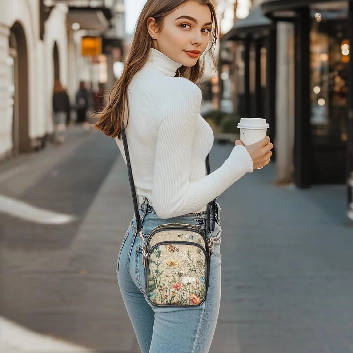 HUGS IDEA Small Women's Crossbody Bag Cell Phone Purse with Adjustable Shoulder Strap for Work Travel