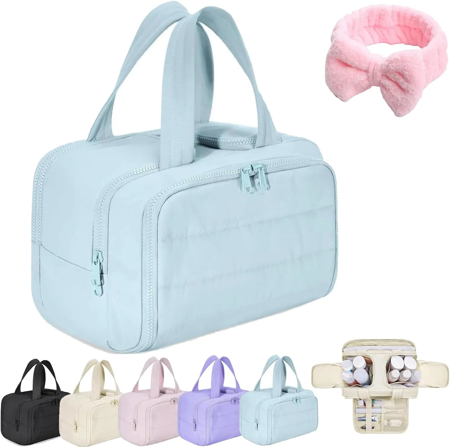 Humidity Travel Cosmetic Bag, Humidity Large Capacity Wide-Open Travel Cosmetic Bags, Humi-dity Toiletry Bag, 0.6lb Ultra Lightweight Toiletry Organizer with Handle for Traveling (Blue)