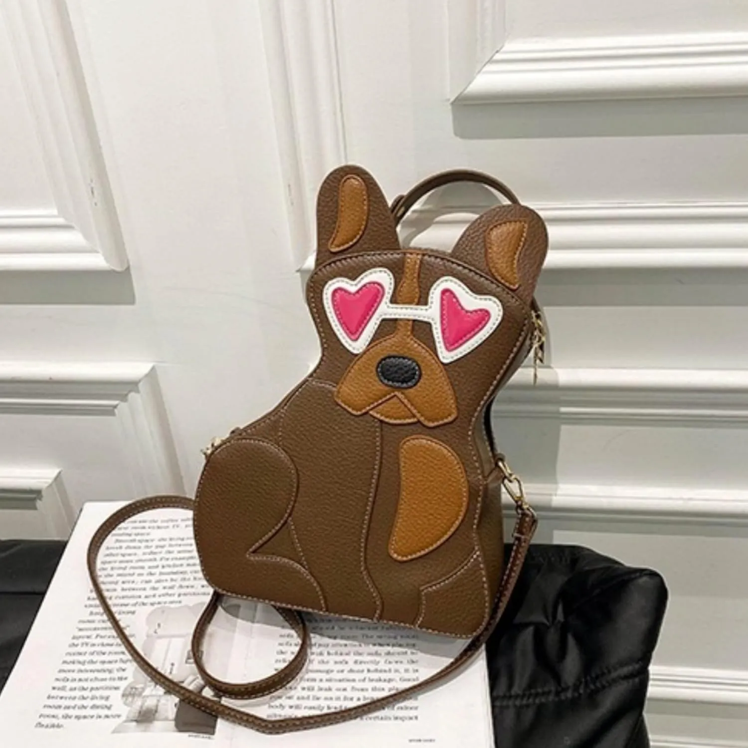 IAMUHI Women Cute Patchwork Dog Puppy Shaped Crossbody Shoulder Bag PU Leather Handbag Unique Novelty Animal Purse