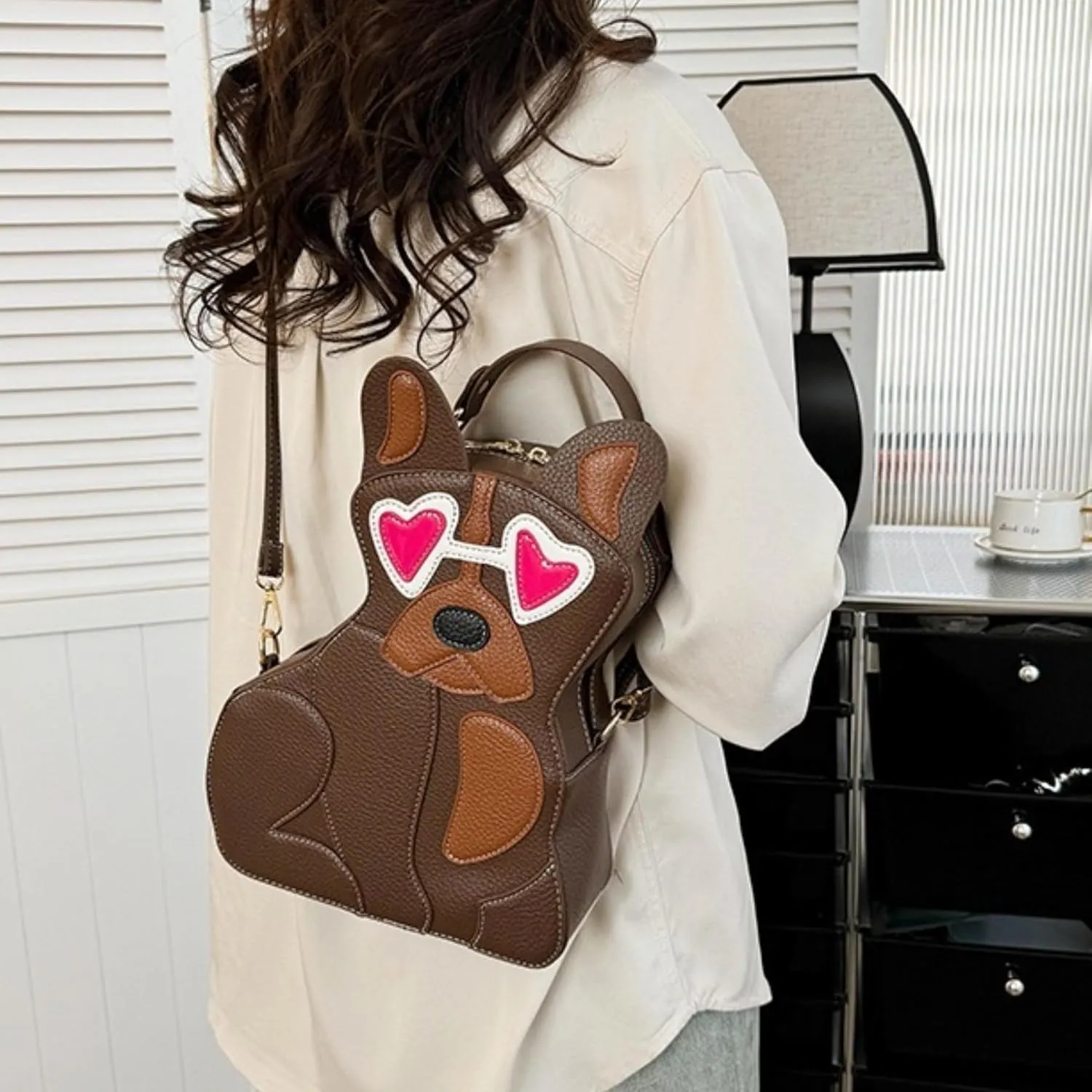 IAMUHI Women Cute Patchwork Dog Puppy Shaped Crossbody Shoulder Bag PU Leather Handbag Unique Novelty Animal Purse