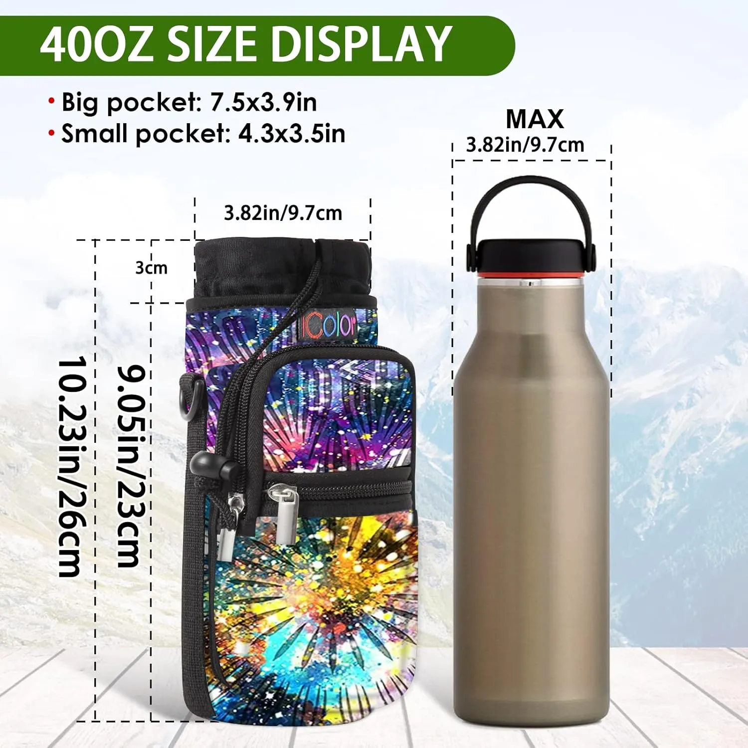 icolor Water Bottle Carrier Bag with Strap 25/32/40/64oz Crossbody Water Bottle Holder with Phone Pocket Sling Sleeve Insulated Neoprene Water Bottle Pouch for Walking Hiking Travelling